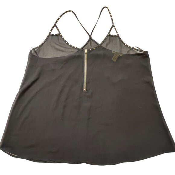 Finesse Tops - Finesse Black Sheer Studded Strappy Tank Zipper 2XL  Stylish Office Party Dressy